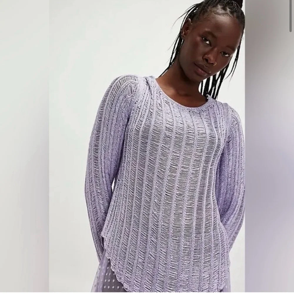 Free People/ FP Intimately Lets Dance Long Sleeve Lavender Top Size Large - Picture 2 of 8